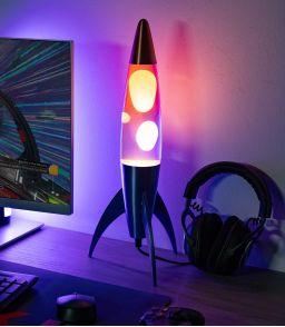 LAMPE A LAVE FUSEE - DEGRADE BLEU/ORANGE