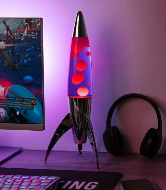 LAMPE A LAVE FUSEE ROUGE ET VIOLETTE