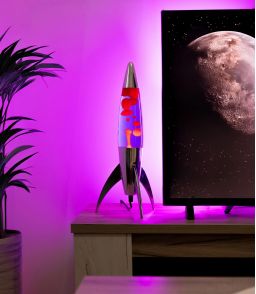 LAMPE A LAVE FUSEE ROUGE ET VIOLETTE