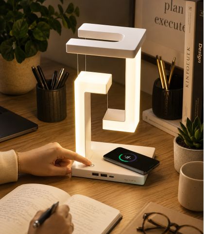LAMPE LED TENSEGRITE - LA LAMPE ANTI-GRAVITE AVEC CHARGEUR SANS FIL