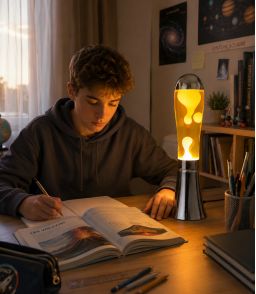 LAMPE A LAVE MAGMA - ARGENTE/JAUNE