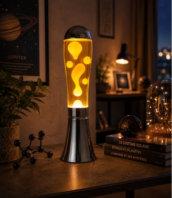 LAMPE A LAVE MAGMA - ARGENTE/JAUNE