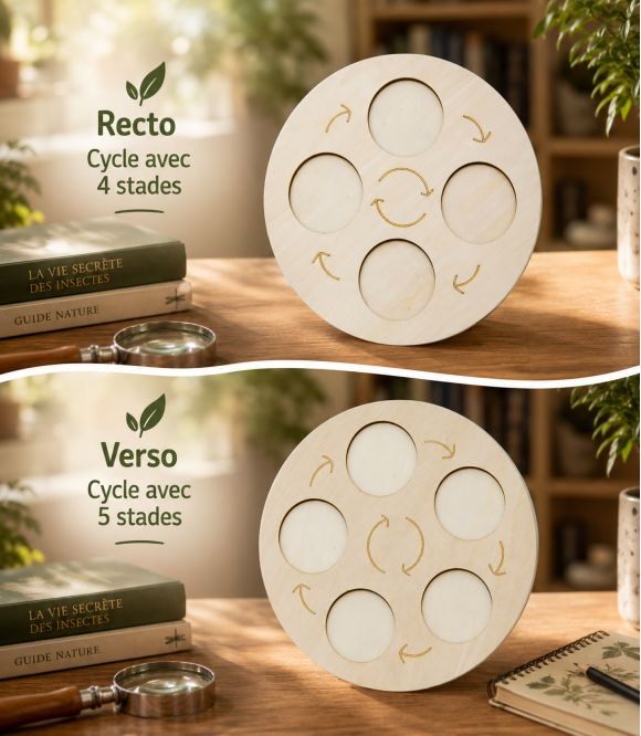 PLATEAU EN BOIS 4 OU 5 STADES POUR FIGURINES CYCLE DE VIE