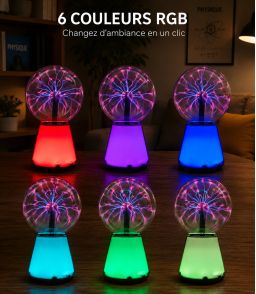 LAMPE PLASMA AVEC BASE LUMINEUSE MULTICOLORE