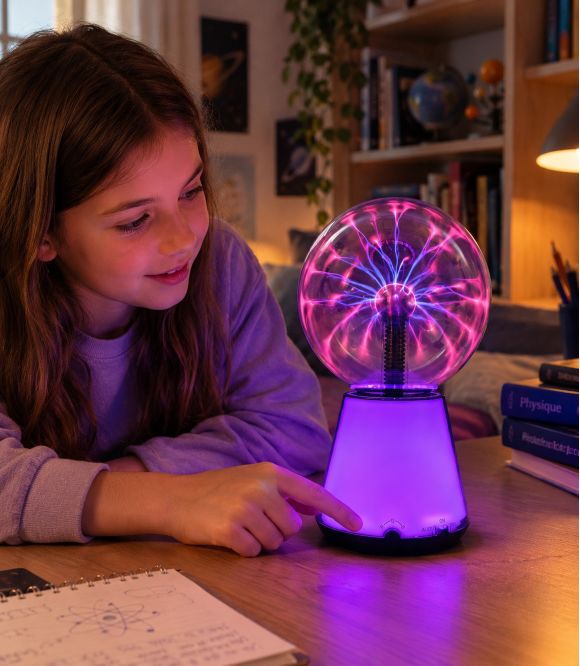 LAMPE PLASMA AVEC BASE LUMINEUSE MULTICOLORE