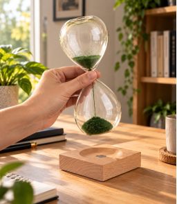 SABLIER MAGNETIQUE AVEC SOCLE EN BOIS