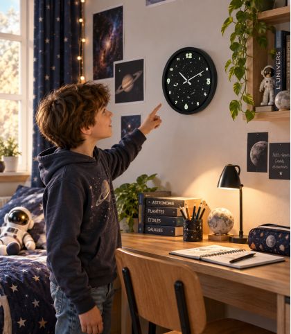 HORLOGE MURALE ETOILES PHOSPHORENTES