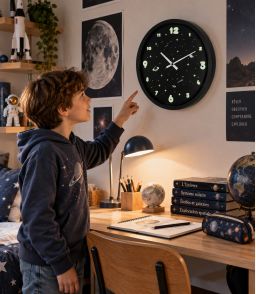HORLOGE MURALE ETOILES PHOSPHORENTES