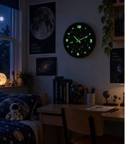 HORLOGE MURALE ETOILES PHOSPHORENTES