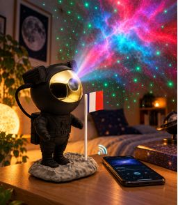 Projecteur d'étoiles astronaute noir et or / enceinte Bluetooth