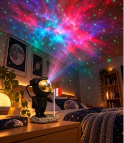 Projecteur d'étoiles astronaute noir et or / enceinte Bluetooth