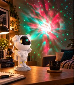 Astronaute blanc projecteur d'étoiles et nébuleuses