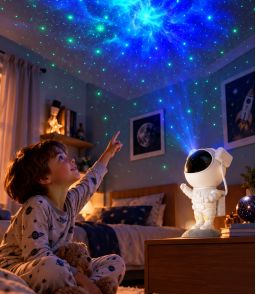 Astronaute blanc projecteur d'étoiles et nébuleuses