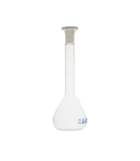 FIOLE JAUGEE EN VERRE BOROSILICATE AVEC BOUCHON - CLASSE A