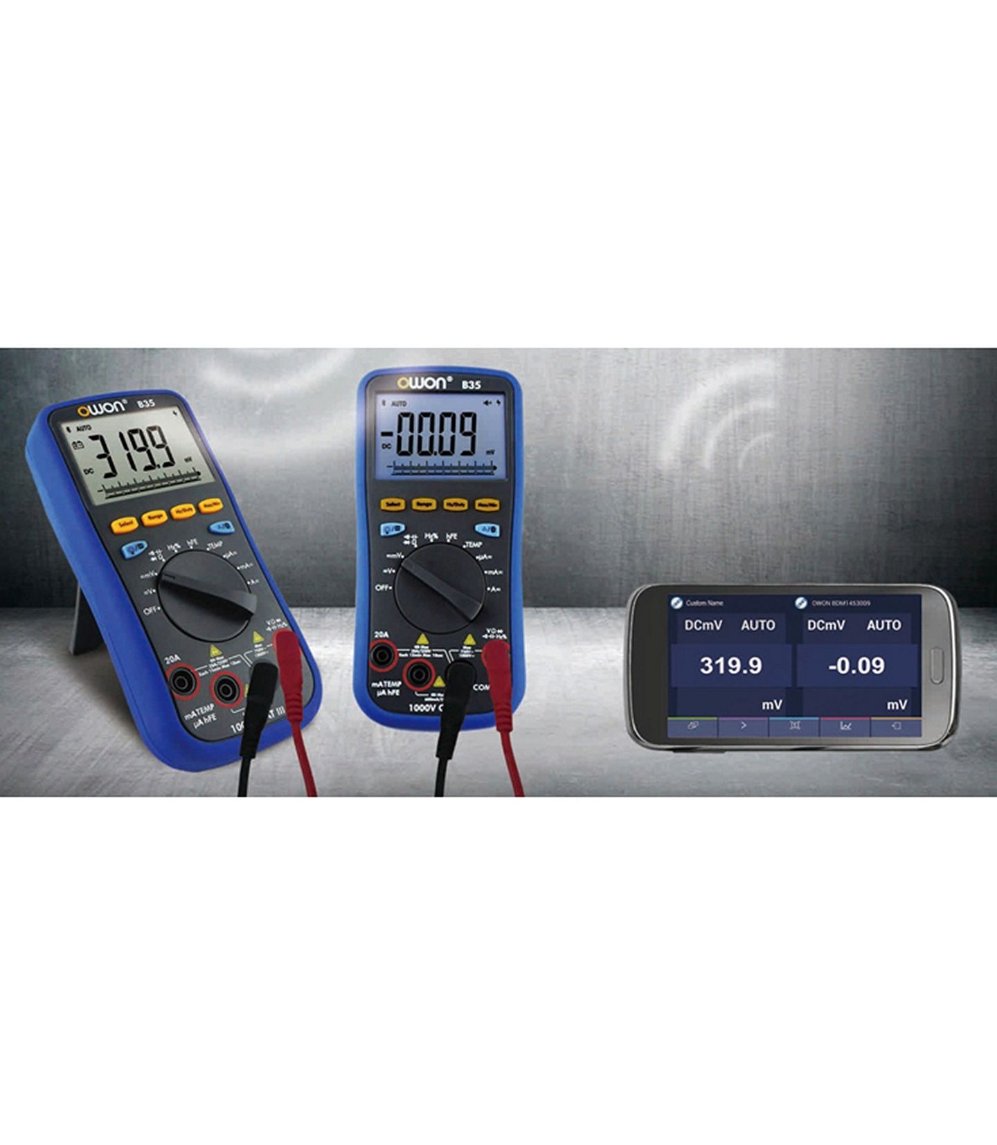 OWON B35T+ Multimètre numérique Bluetooth, 6000 comptages multimètres,  Voltmètre Ampèremètre Ohmmètre Vérificateur de circuit avec fils de test  LCD rétro-éclairés, Enregistreur de données T-Rms NCV : : Bricolage