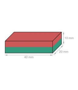 AIMANT PARALLELEPIPEDIQUE EN NEODYME 40X20X10MM / 25KG